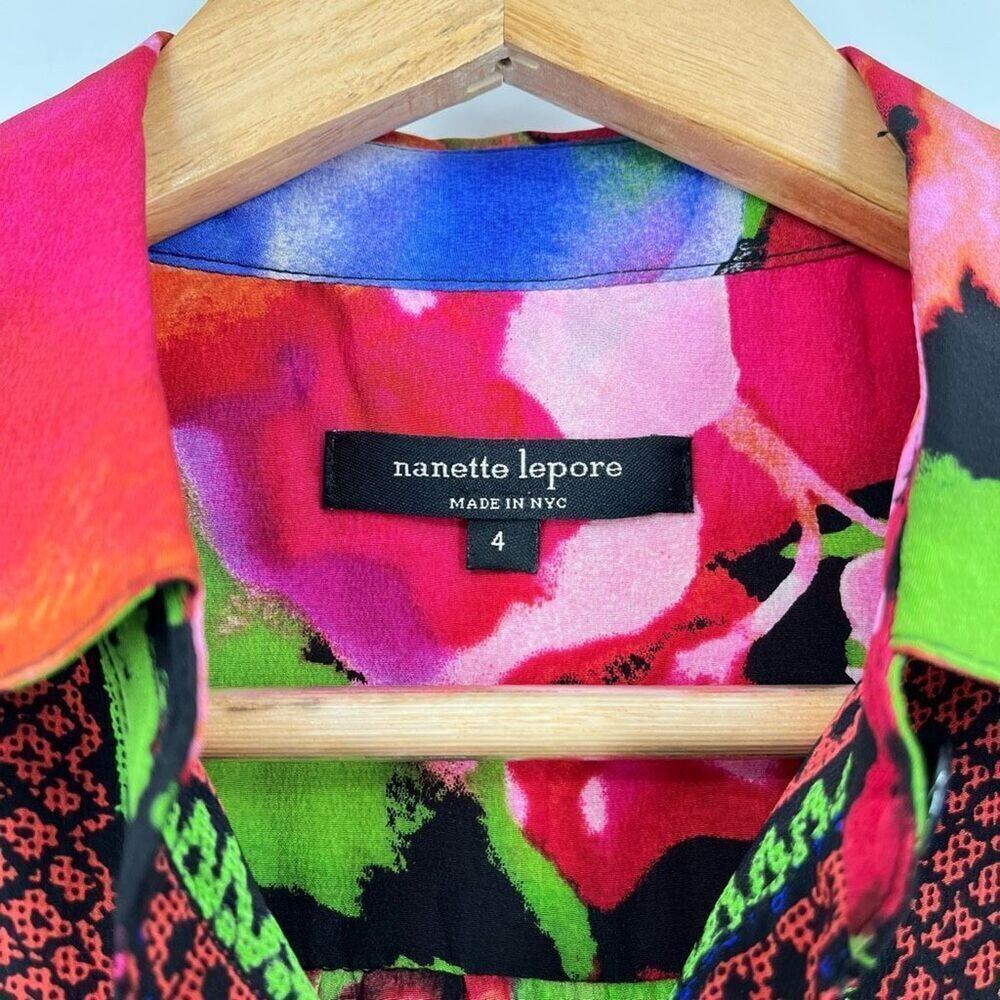 Nanette Lepore Blouse Button Front Abstract Floral Silk Multicolor Womens SP - Picture 5 of 8